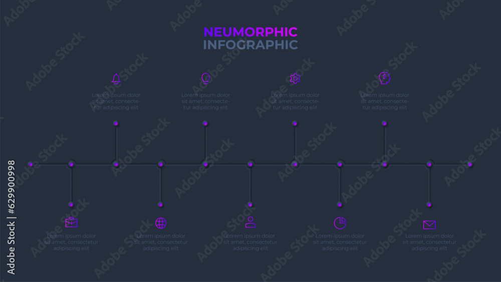 Poster dark neumorphism infographic timeline. template of development process