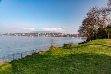 Scenic view from the Geneva Lake at the Bay of Geneva, Switzerland