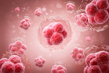 3d rendering of Human cell or Embryonic stem cell microscope background. © Anusorn