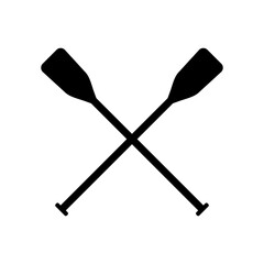 Two black silhouette of crossed oars. Rowing oars. Water sport. Icon of boat oars,