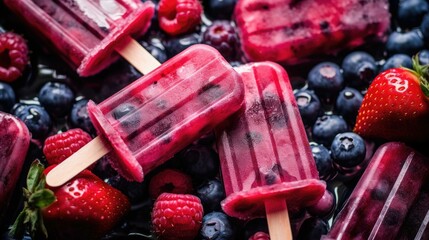 Obraz na płótnie Canvas Mix berries ice cream popsicles. Generative AI.