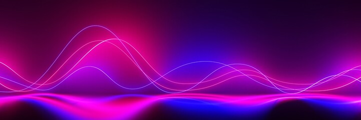 Neon glowing lines, speed laser light beams on black background 3d render. Abstract dynamic music sound waves, curved stripes with reflection, trail effect. Modern fashion wallpaper. 3D illustration