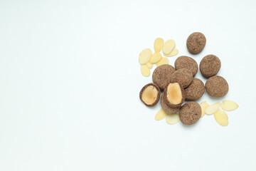 Tasty and sweet food - almonds in chocolate