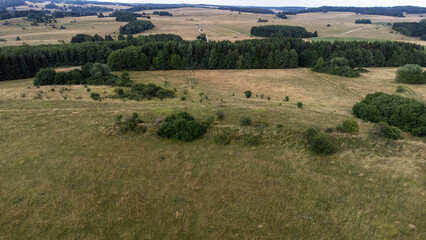 Fototapeta na wymiar View over the former military training area at the Star Mountain Tower on the Swabian Jura from drone