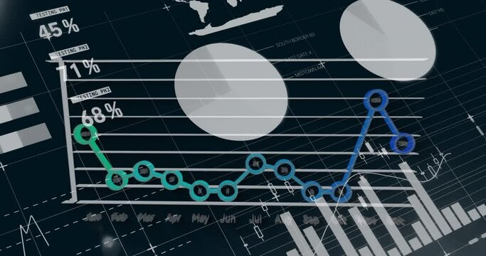 Animation of connected dots forming graph with months name over infographic interface