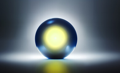 Obraz premium Glowing sphere and particles, dots and waves in green and yellow color, digital technology Abstract background.