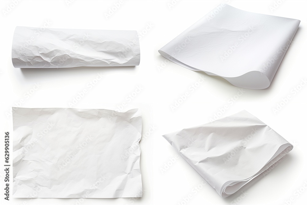 Poster crumpled paper set isolated on white background.