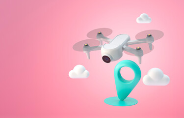Drone with Location Icon. 3D Illustration