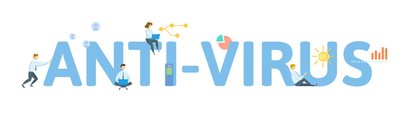 Anti-virus. Concept with keyword, people and icons. Flat vector illustration. Isolated on white.