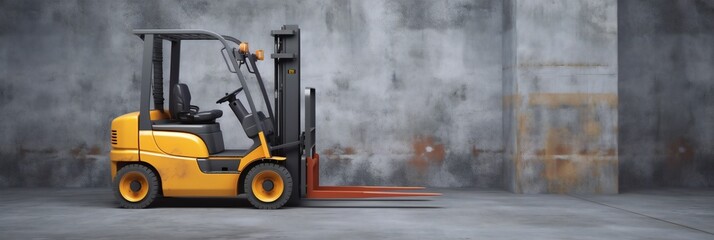 Forklift standing on industrial dirty concrete wall background