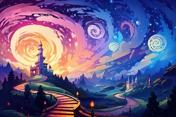 Magic and colorful spiral with galaxy on it, space and universe wallpaper. Generative Ai.