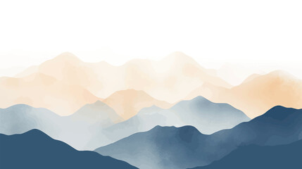 Landscape hills abstract art watercolor painting background with birds flying on mountains range, Vector landscape paintings banner for decoration design, wallpaper, illustration, fabric