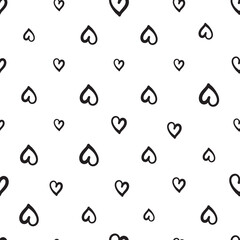 Hand Drawn Heart Seamless Pattern, Love Doodle Tile, Sketch Brush Hearts, Valentine Background