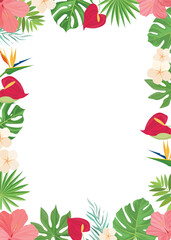 Fototapeta na wymiar summer border with tropical leaves decoration