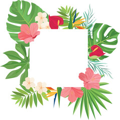 Fototapeta na wymiar summer frame with tropical leaves decoration