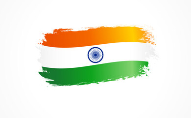 India grunge flag. Tri color national flag design in brush stroke shape for 15th of August, Independence Day celebration. Vector illustration