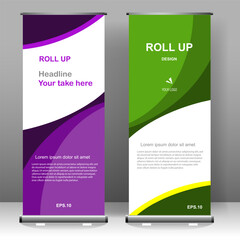 Naklejka premium Business Roll up banner vertical template design, for brochure, business, flyer, infographics. modern x-banner and flag-banner advertising. vector illustration