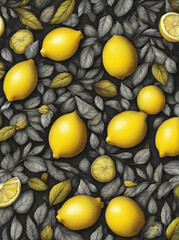 Floral autumn background painted with lemons leaves.