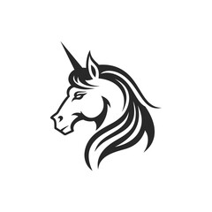 Unicorn profile silhouette black monochrome logo mythology horned horse vector illustration
