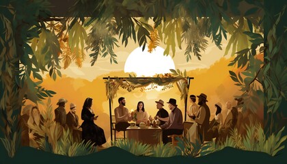 Illustration of Sukkot Jewish celebration