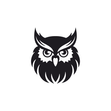 Powerful owl portrait feather wisdom forest bird black monochrome logo for education vector