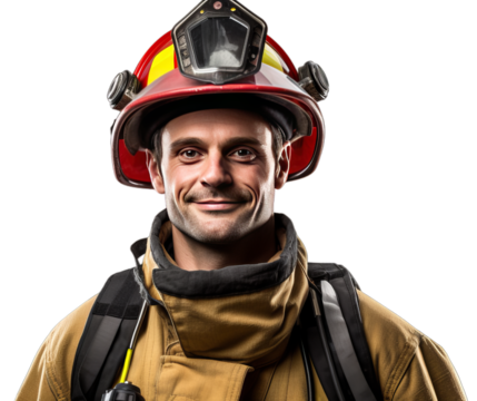 portrait of a firefighter on transparent background 