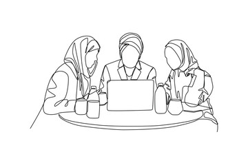 One continuous line drawing of young officer discussing company profit sharing during daily meeting. Business training concept. Trendy single line draw