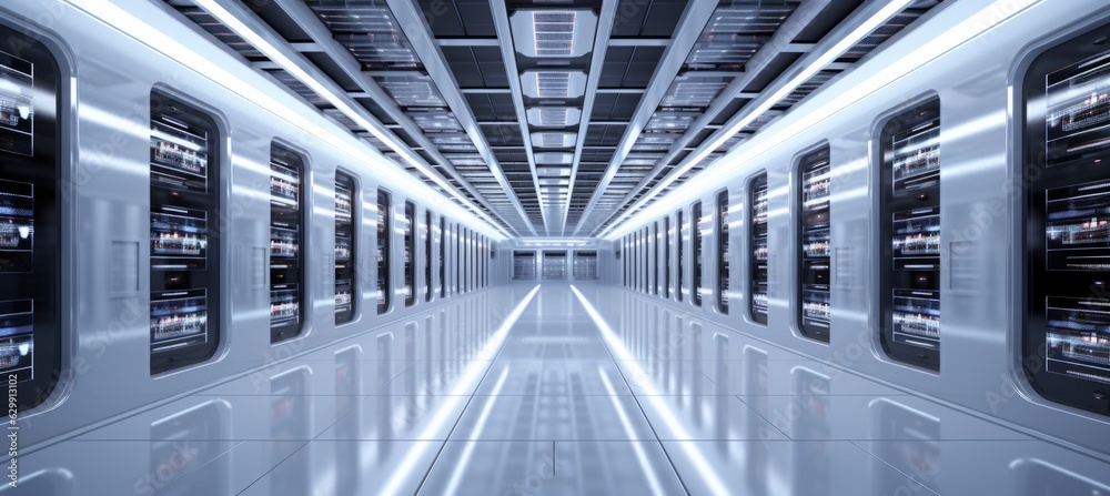 Aufkleber futuristic server machine room. generative ai technology.