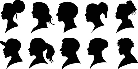 silhouette set portrait men and women vector
