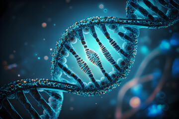 Futuristic Concept of Human DNA Evolution - Microscope View of Blue Helix Close-up
