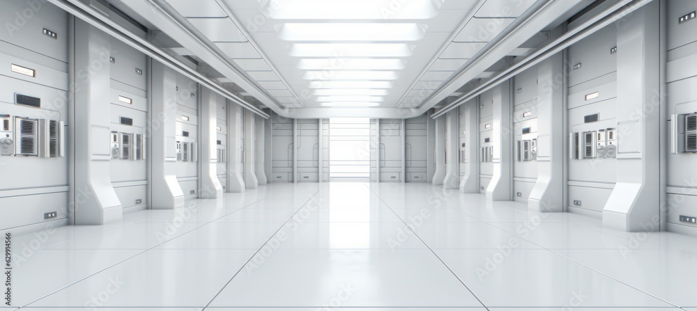Poster Data mining server room hallway background. Generative AI technology.