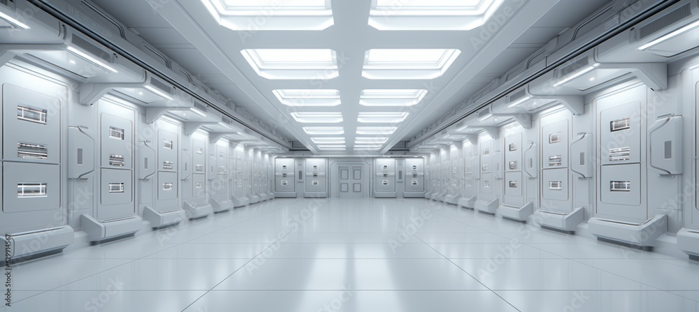 Poster Modern data storage server room background. Generative AI technology.