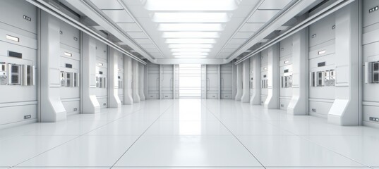 Data mining server room hallway background. Generative AI technology.
