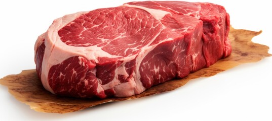 Obraz premium One cut raw beef isolated on white background. Generative AI technology.