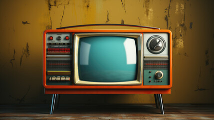 Generative ai illustration of retro old television against grungy wall