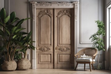 Fototapeta na wymiar Background of the door décor. Beautiful interior design for a home. Generative AI