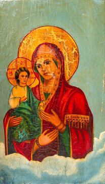 Antique wooden icon. Religious Orthodox icon.