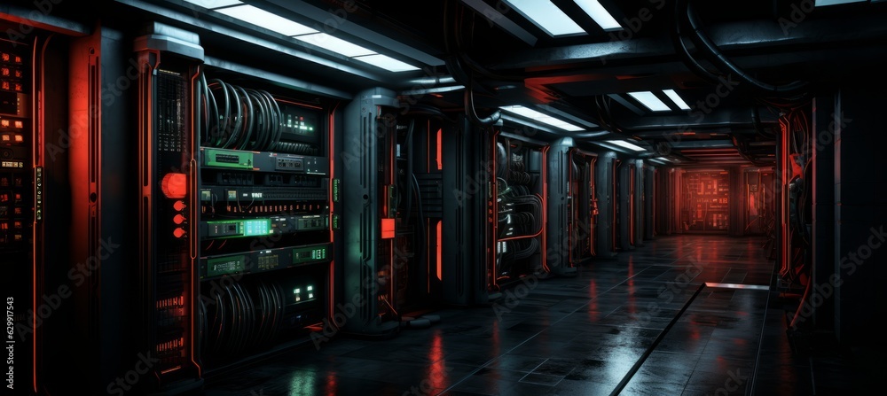 Aufkleber underground data server room background. generative ai technology.