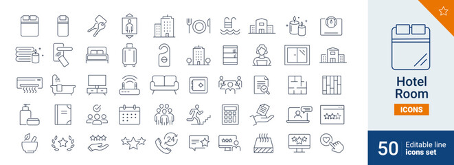 Hotel icons Pixel perfect. bed, key, spa, ...	
