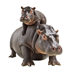 hippo mom and baby hippo isolated on transparent background cutout , generative ai