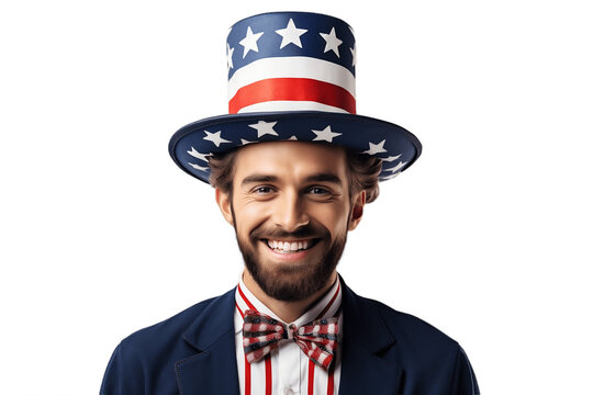 Happy Female American with Face Paint American Flag on Transparent Background. AI