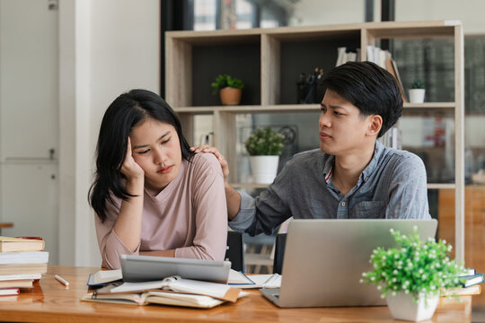 Caring Asian Male Students Is Comforting Female Students And Showing Support To Upset And Stressed Out