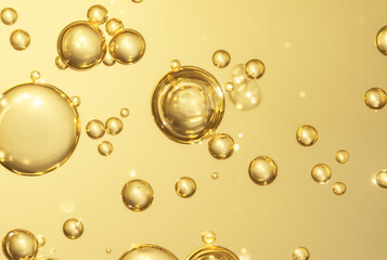 luxury gold cosmetic essence liquid bubbles molecules antioxidant of liquid bubble