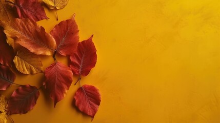 red autumn leaves on a red and yellow background. autumn background. generative ai