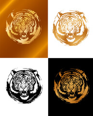 Нead of a roaring gold tiger.