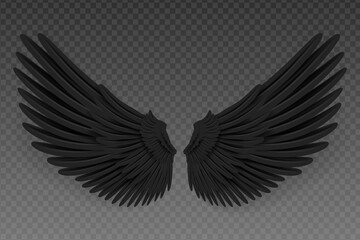 Fototapeta na wymiar Realistic black wings. Angel black wings or bird fly wing. 3D bird wings design template.