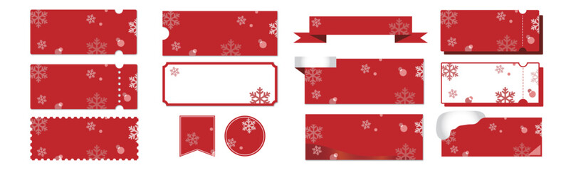 冬やクリスマスに使える雪の結晶と赤のクーポンベクターアイコンデザインセット（枠のみ）
