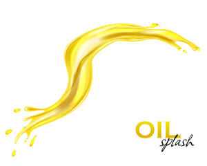 Oil splashing isolated. Fruit beverage elements for advertising or package design. Realistic yellow liquid with drop