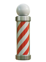 Barbershop pole with red and white stripes 3d rendering