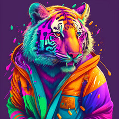 tiger colorful wearing jacket design for sublimation,DTF,DTG and screen printing
